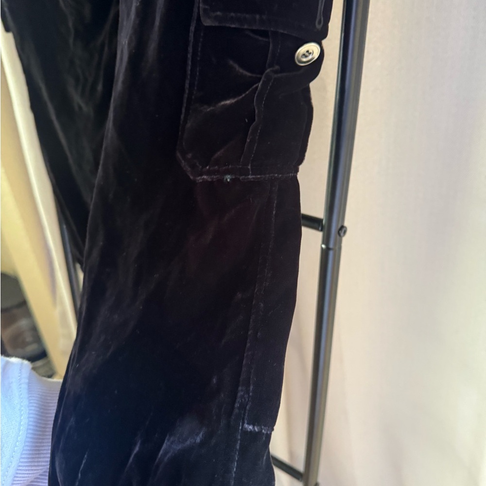 Black Velvet Cargo Pants - Picture 3 of 4